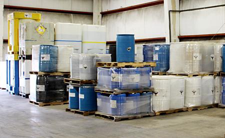 Water Treatment Chemicals in a Slack Chemical Company Warehouse